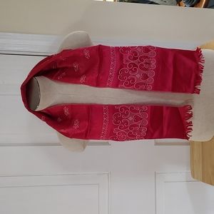 Vintage Reversible Silk Scarf Pinks with Fringe. 47 x 9 1/2 inches.